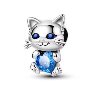 New European Silver Plated Charm Blue AAA CZ Cat Heart For Women Bracelet